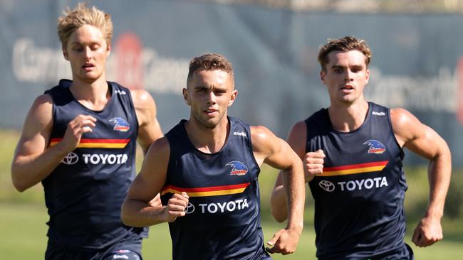 Lachlan Sholl leads the way as the Crows return to training. Picture: Daniel Kalisz/Getty Images