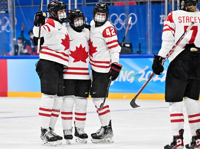 Team Canada wore masks in their clash with ROC. Picture: AFP