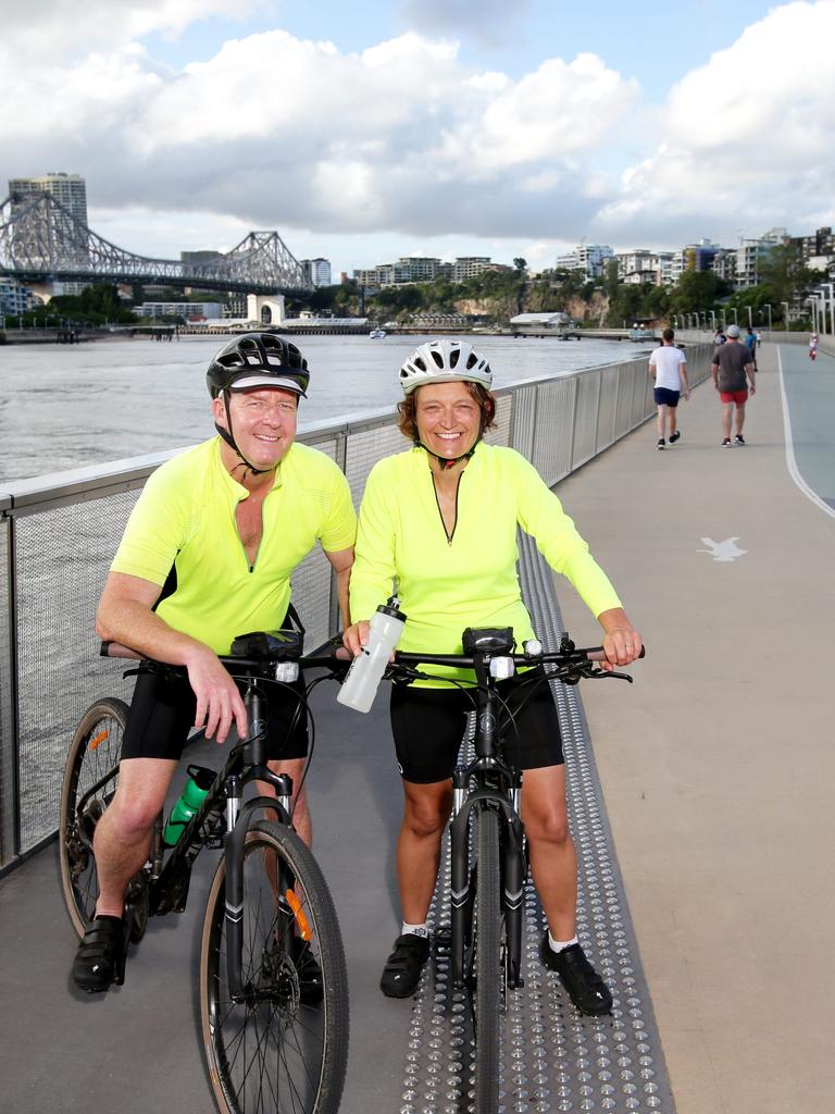 Chris and Deborah Thomas of Bundaberg enjoying the modern Riverwalk...