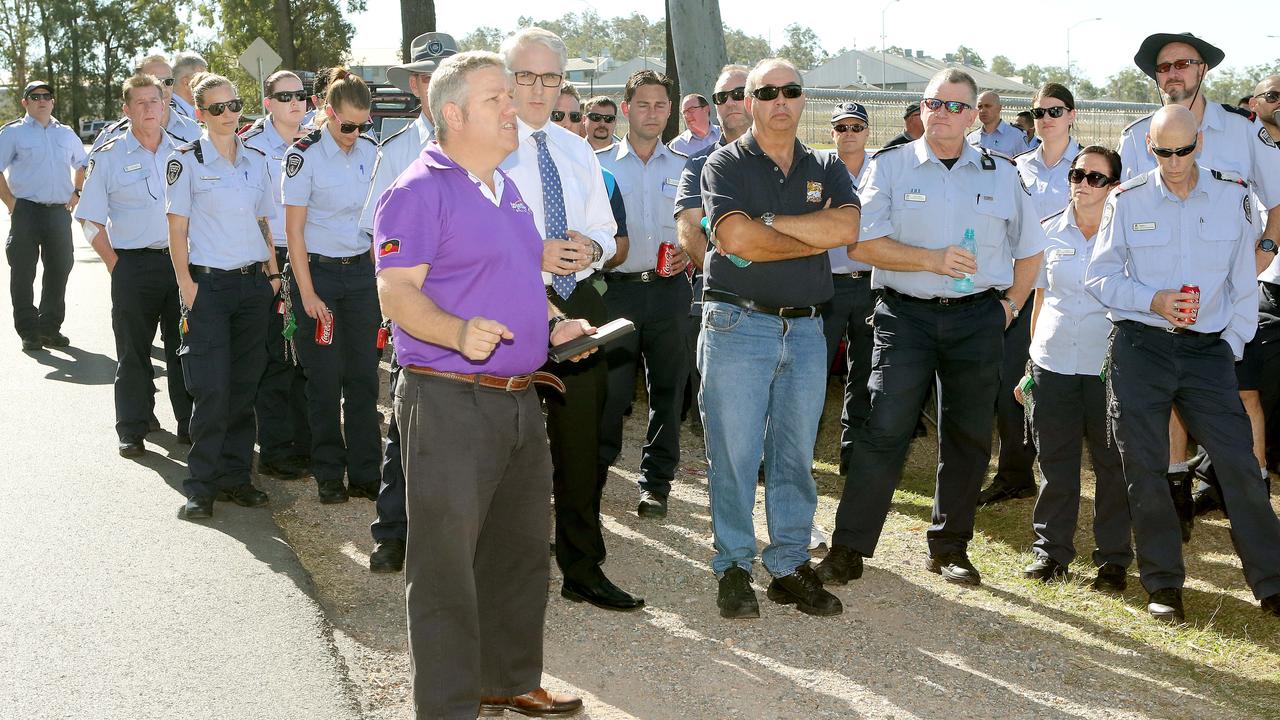 Michael Thomas from the Together Union (purple shirt) as a prison protest. Pic Jono Searle.