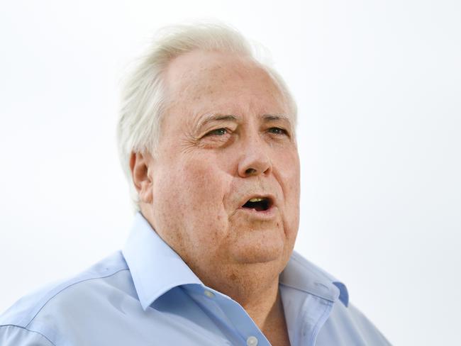 Businessman Clive Palmer is seen during a press conference on the Gold Coast, Monday, March 23, 2020. Mr Palmer said he will pay for more than one million doses of a malaria drug that could help fight coronavirus. (AAP Image/Dan Peled) NO ARCHIVING