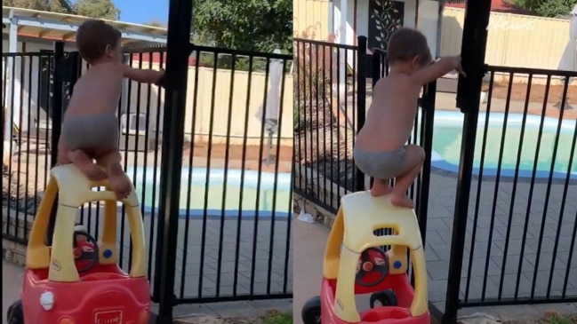 Mum ‘in shock’ as toddler filmed opening pool gate using toys