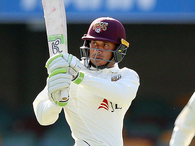 Usman Khawaja batting for Queensland against Victoria at the Gabba on Thursday. Picture: AAP