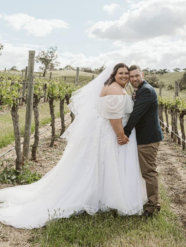 Ashlee Colmer with her husband Brayden at their Angaston wedding. Picture: Supplied by family