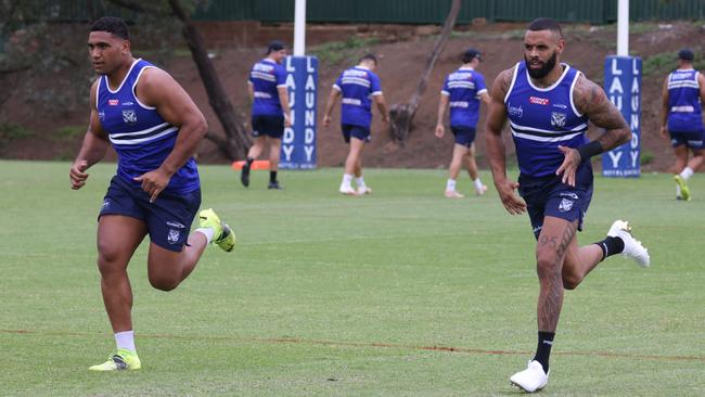 Josh Addo-Carr and Tevita Panga Jnr first day at Bulldogs pre-season training. Photo: Bulldogs