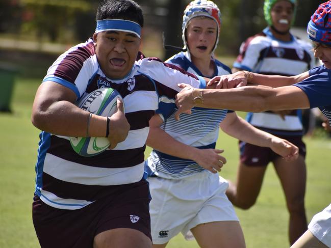 TAS rugby action between Cannon Hill Anglican College and John Paul College. Saturday April 22, 2023. Picture: Nick Tucker.