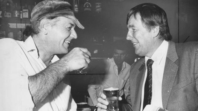 Pickering, left,  enjoying a beer with mate Singo.