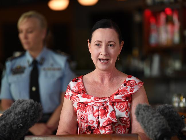 Queensland Health Minister Yvette D'Ath speaks during a press conference at the Story Bridge Hotel in Brisbane to provide a Covid update. Picture: NCA NewsWire / Dan Peled