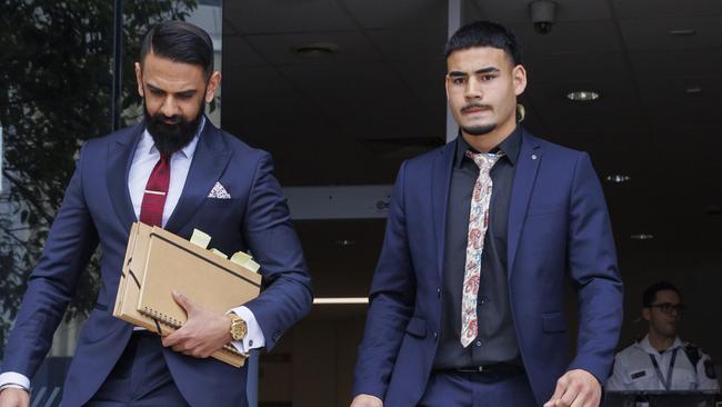 May (right) leaving court. Picture Lachie Millard