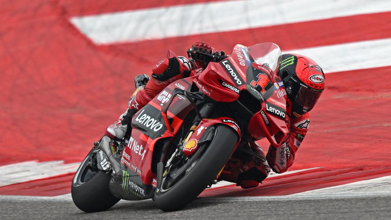 Ducati Lenovo Team's Italian rider Francesco Bagnaia steers his bike during the Indian MotoGP Grand Prix at the Buddh International Circuit in Greater Noida on the outskirts of New Delhi, on September 24, 2023. (Photo by Money SHARMA / AFP)