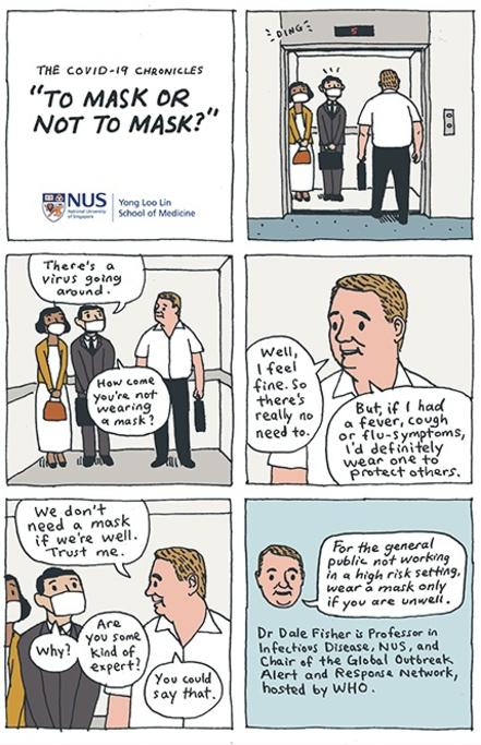 A cartoon used in Singapore to educate the public during the COVID-19 featuring Dale Fisher, Professor in Infectious Diseases at the National University of Singapore.