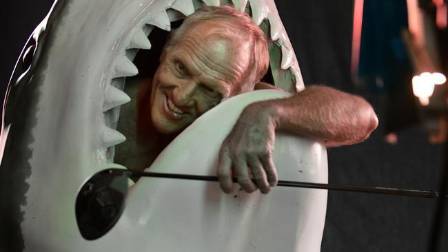 Norman, seen inside a shark during the shoot, will feature alongside some of the biggest names in world sport. Picture: ESPN