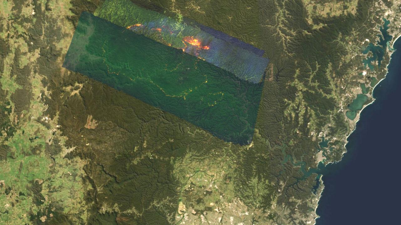 The smoke covering Sydney is from the Gospers Mountain bush fire. Picture: RFS