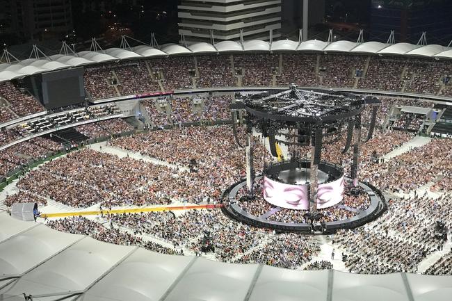 It’s almost time! Fans inside the Gabba ahead of the Adele concert. Picture: Steve Pohlner