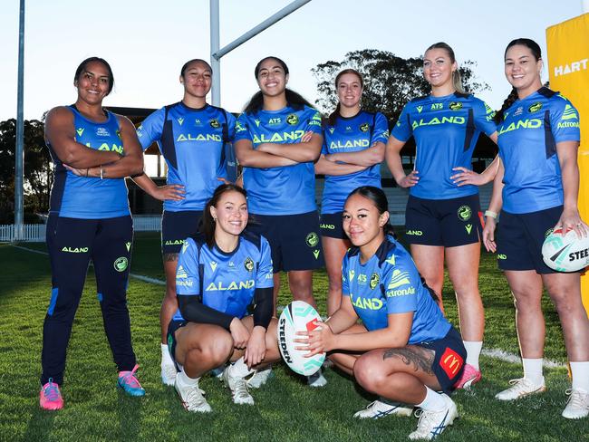 Players from Lisa Fiola Cup, Tarsha Gale Cup, Harvey Norman women's premiership and NRLW pose for a photograph at Eric Tweedale Stadium.From L-R:Top Row: Mahalia Murphy, Ryvrr Lee Alo, Fontayne Tufuga, Tia Matthews, Alysha Bell, Kennedy CherringtonBottom Row: Rory Muller, Essence Alo