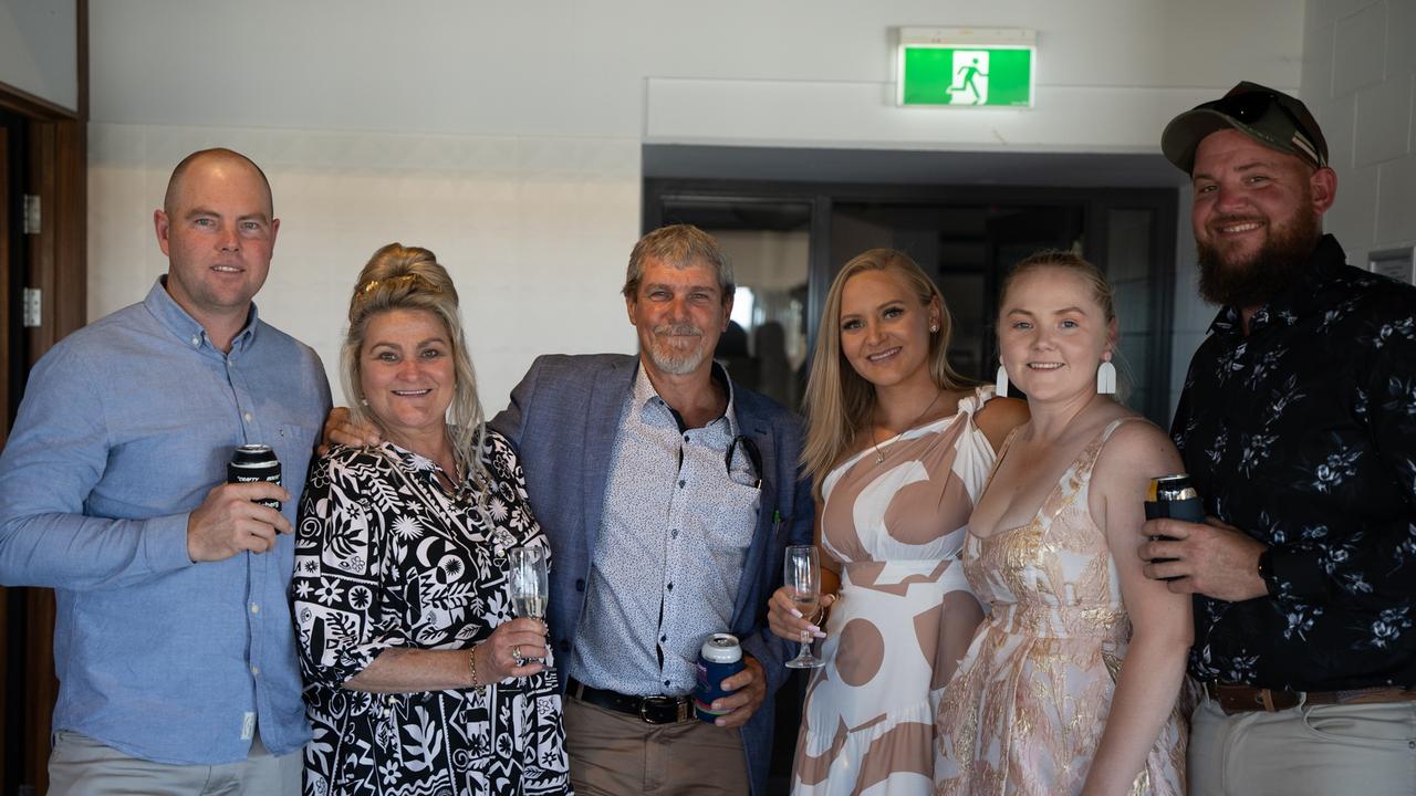 Dean Leary, Michelle Carter, Shane Whilte, Amanda Carter, Nicole Lindenberg, and Shaun Mansfield at the Gympie Muster Races. Saturday, August 19,. 2023. Picture: Christine Schindler