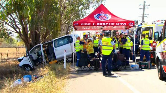 Several people taken to hospitals after crash on The Northern Rd, at Bringelly, on Saturday. Picture: 9News