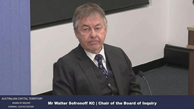 Walter Sofronoff KC during the public hearings of the ACT’s Board of Inquiry into the Criminal Justice System in 2023.