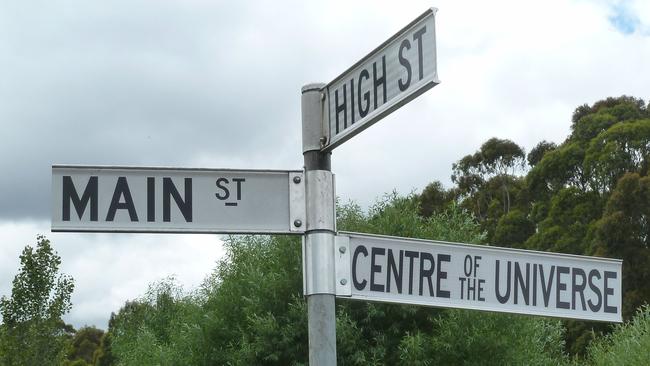 The road sign to the Radio Springs Hotel, Lyonville. Picture: Marion Taffe 