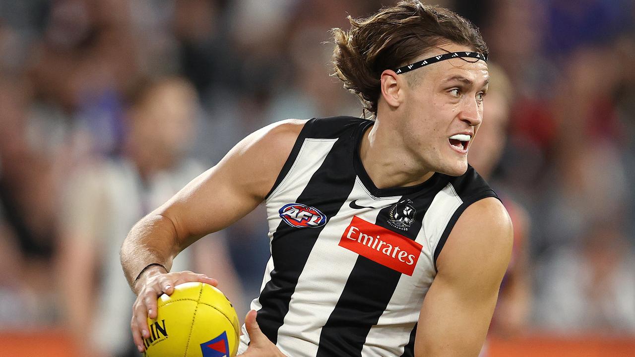 Darcy Moore was the shining light for the Magpies. Picture: Michael Klein