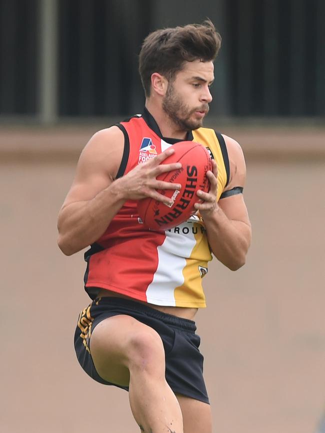 Goodwood Saints’ Jacob Hughes played well for his side in its win against Tea Tree Gully. Picture: Naomi Jellicoe