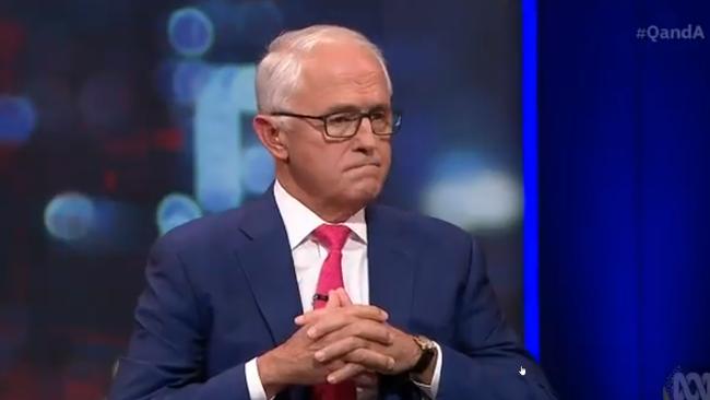 Former prime minister Malcolm Turnbull on ABC TV's QandA on Monday night.