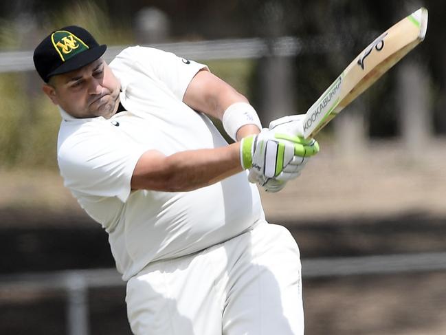 Tarek Moughanie in action during the VTCA Cricket match between Westmeadows and Haig Fawkner cricket match in Westmeadows, Saturday, Nov. 3, 2018. Picture: Andy Brownbill