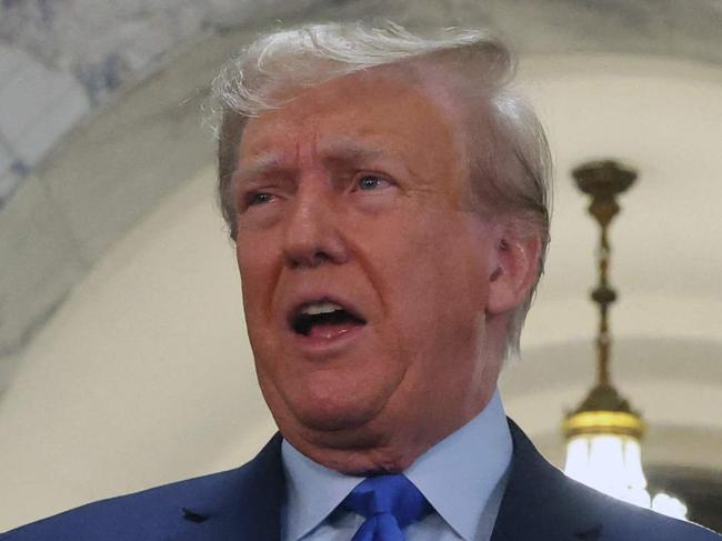 NEW YORK, NEW YORK - OCTOBER 02: Former President Donald Trump speaks to the media as he arrives at New York State Supreme Court to start the civil fraud trial against him on October 02, 2023 in New York City. Former President Trump may be forced to sell off his properties after Justice Arthur Engoron canceled his business certificates and ruled that he committed fraud for years while building his real estate empire after being sued by Attorney General Letitia James, seeking $250 million in damages. The trial will determine how much he and his companies will be penalized for the fraud.   Spencer Platt/Getty Images/AFP (Photo by SPENCER PLATT / GETTY IMAGES NORTH AMERICA / Getty Images via AFP)