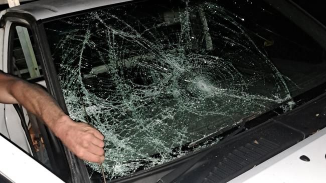 Malicious damage of vehicles in Pine St, North Lismore following comments made by NSW Premier Chris Minns regarding squatters occupying government buyback homes. Picture: Matty John.