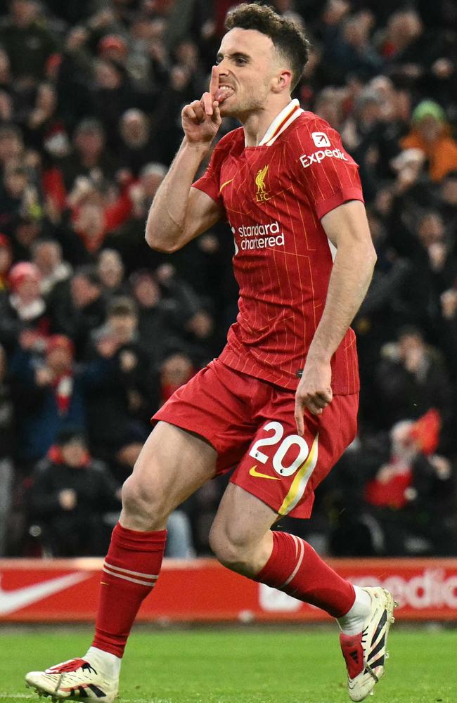 Diogo Jota celebrates after scoring the equaliser for Liverpool. Picture: AFP