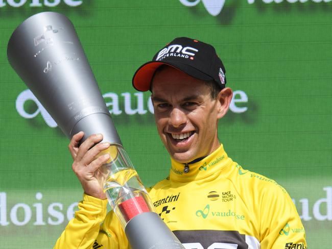 Richie Porte celebrates winning the Tour de Suisse. Picture: AP