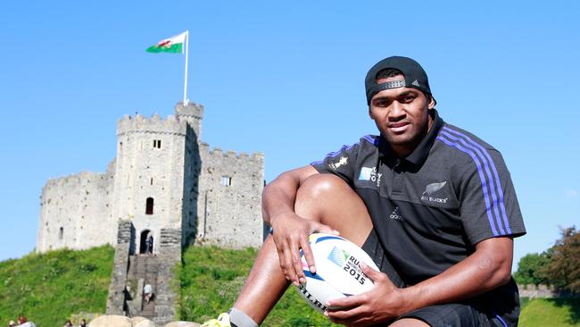 Waisake Naholo of the All Blacks poses during a portrait session at the Cardiff Castle.