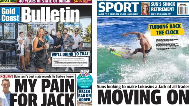 Gold Coast Bulletin front and back pages for Saturday October 3.