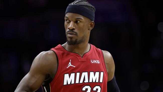 PHILADELPHIA, PENNSYLVANIA - MAY 12:  Jimmy Butler #22 of the Miami Heat in Game Six of the 2022 NBA Playoffs Eastern Conference Semifinals at Wells Fargo Center on May 12, 2022 in Philadelphia, Pennsylvania. NOTE TO USER: User expressly acknowledges and agrees that, by downloading and/or using this photograph, User is consenting to the terms and conditions of the Getty Images License Agreement. (Photo by Tim Nwachukwu/Getty Images)