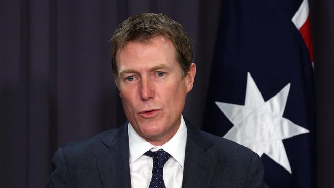 Attorney-General, Christian Porter, during a media conference on the High Court decision on Katy Gallagher in Parliament House in Canberra. Picture Gary RamagePicture Gary Ramage