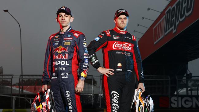 Will Brown’s new teammate at Super Eight Broc Feeney and former Erebus partner Brodie Kostecki. Picture: Richard Dobson