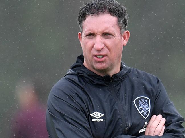 Roar coach Robbie Fowler is seen during a Brisbane Roar training session at the BRFC City of Logan Training Facility in Brisbane, Tuesday, March 10, 2020. (AAP Image/Darren England) NO ARCHIVING