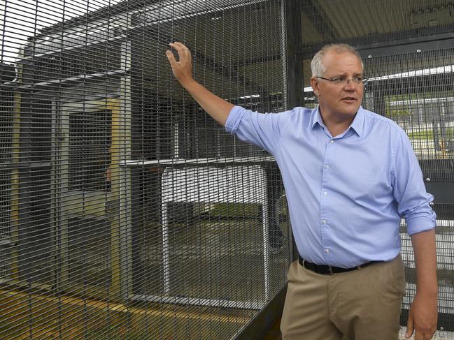 Scott Morrison stours North West Point Detention Centre on Christmas Island. Picture: Lukas Coch/AAP