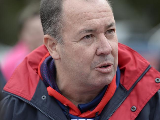 VFL (women's) football: Diamond Creek v VU Western Spurs at Plenty War Memorial Park, Plenty. Western Spurs in light blue jumpers. Diamond Creek coach  Scott Gowans addresses players at 1/4 time.  Picture: Lawrence Pinder