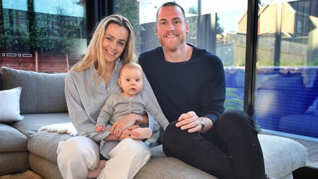 Roughead with partner Sarah and baby Pippa. Picture: Tony Gough