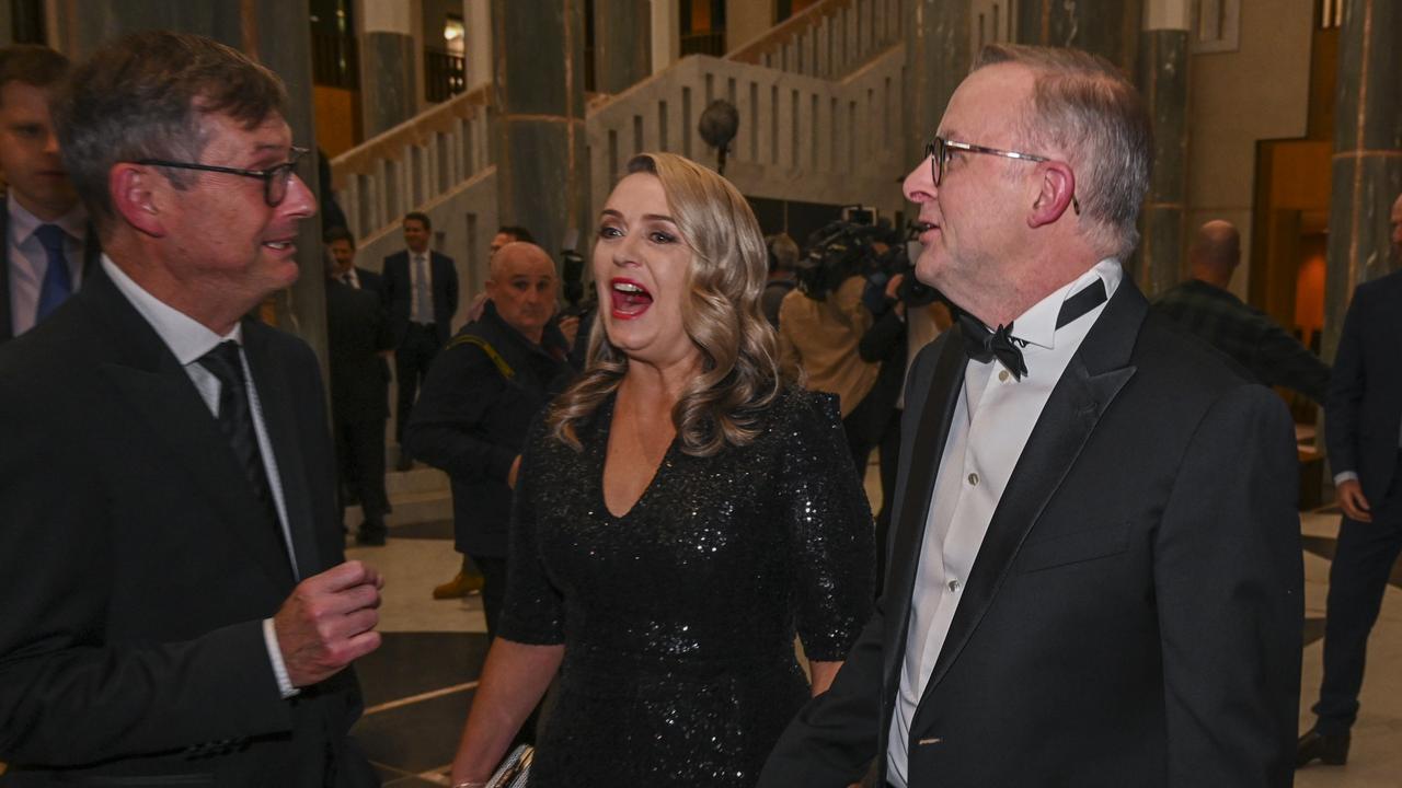 PM Anthony Albanese and his partner Jodie Haydon arriving at the Midwinter Ball at Parliament House in Canberra. Picture: NCA NewsWire / Martin Ollman