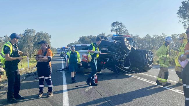 A vehicle has rolled over in a multi-vehicle crash at Coolum Beach. Picture: Supplied