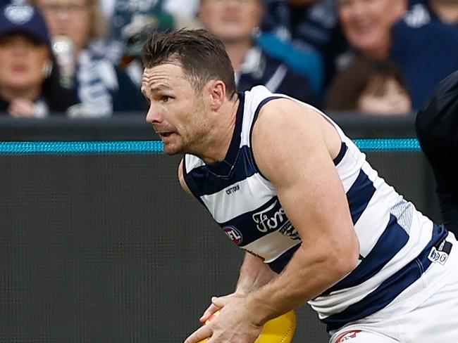 Dangerfield suffered his second hamstring injury this season on Saturday. (Photo by Michael Willson/AFL Photos via Getty Images)