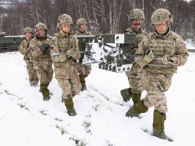 TRONDHEIM, NORWAY - OCTOBER 25: Members of the Royal Engineers take part in a bridge-building operation during pre-exercise integration training on October 25, 2018 in Telneset, Norway. Over 40,000 participants from 31 nations will take part in the exercise to test inter-operability between forces, and is the largest exercise of it's kind to be held in Norway since the 1980s. (Photo by Leon Neal/Getty Images)