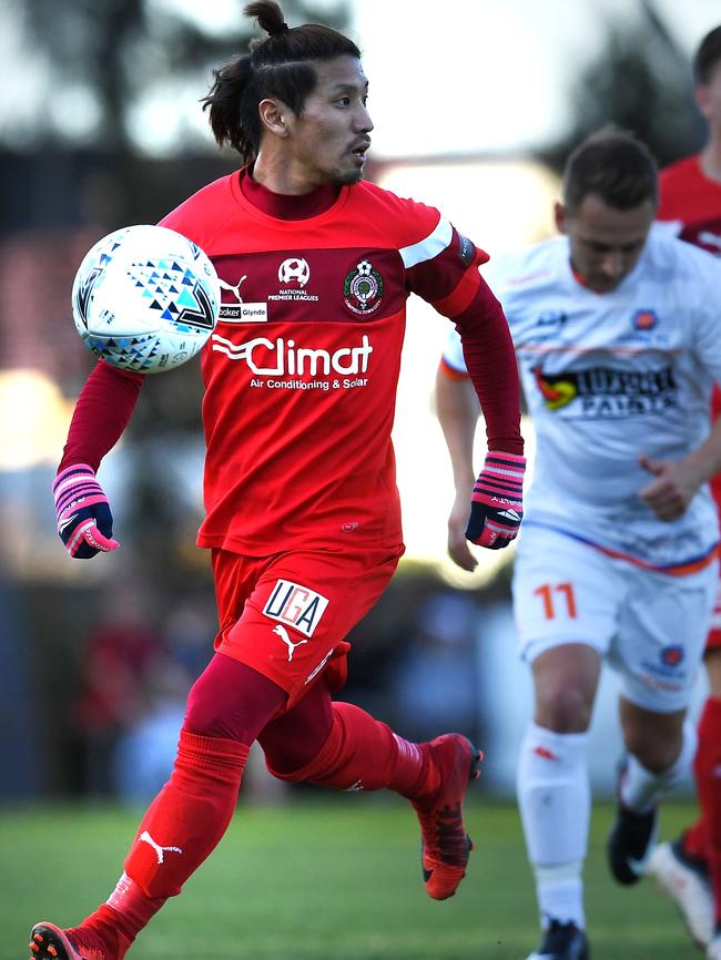 Campbelltown City’s Yohei Matsumoto scored in the Red Devils’ 5-2 victory against Raiders on Saturday. Picture: Mark Brake/Getty Images