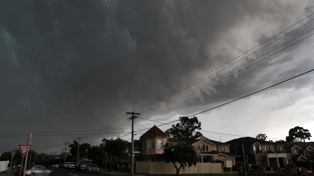 Storm clouds moving in over Merrylands. Picture: Jonathan Ng