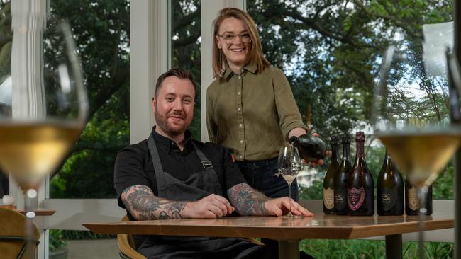 Botanic Restaurant is hosting a $1100-a-head Dom Perignon dinner next month. Executive chef Justin James and Sommelier Elle Foster at the restaurant in the Botanic Gardens. Picture: Naomi Jellicoe