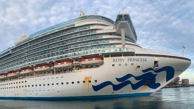 The Ruby Princess cruise ship as it departed Australia from Port Kembla in Wollongong. Picture: AAP/NSW Police