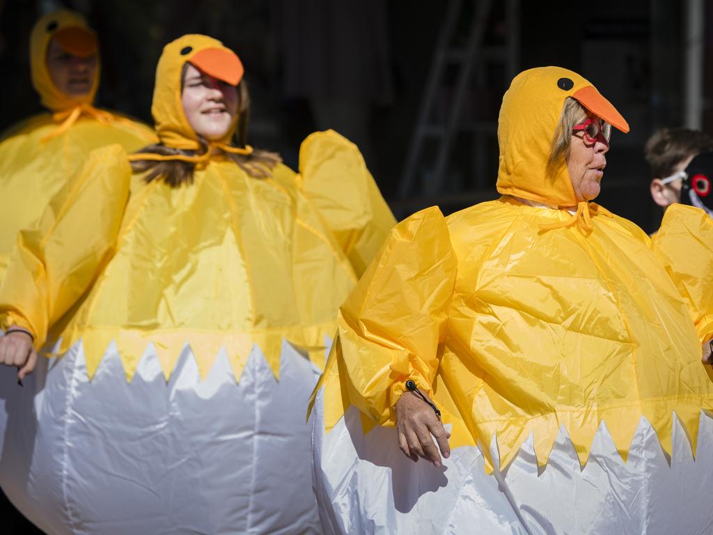 Emma Mactaggart (front) with other Book Week chickens from The Lighthouse Toowoomba. Picture: Kevin Farmer