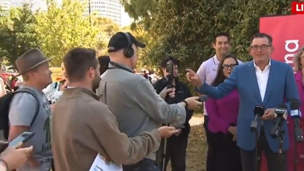 Victorian Premier Daniel Andrews confronts the man at the Midsumma Pride March press conference. Picture: 9 News